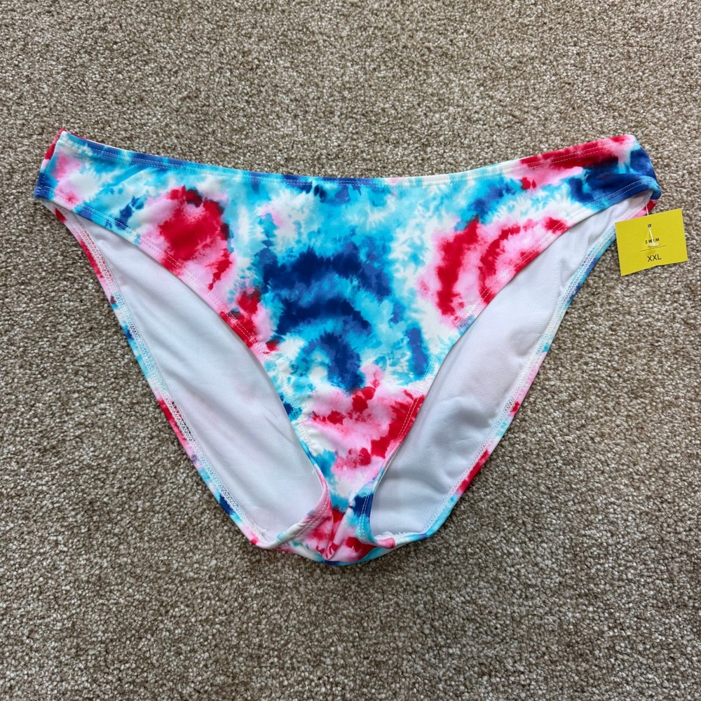 Crown & Ivy Cabana Women XXL Tie Dye Bikini Swim Bottoms Blue Pink White NEW 2XL